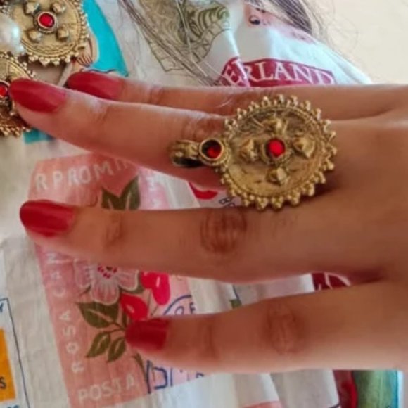 Pearls and Beads Jewelry Set, Handmade Coins Jewelry Set With Glass Stones, - Picture 4 of 12